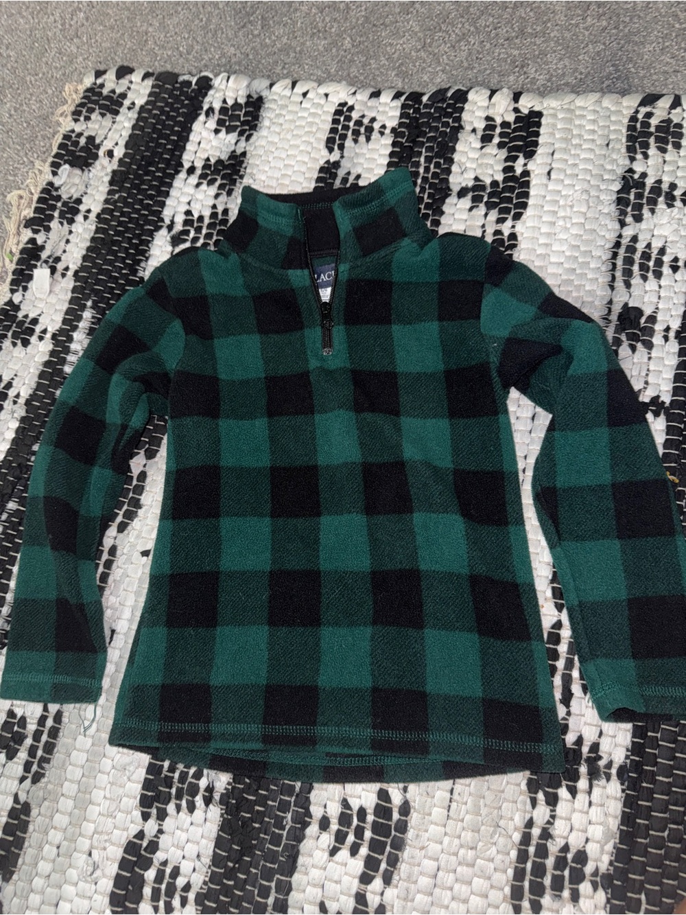 The Children's Place Green & Black Buffalo Check Quarter-Zip Fleece